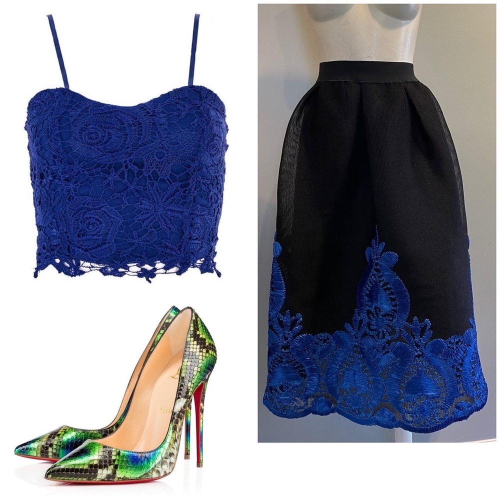 BLUE BLACK MESH SKIRT - Picture 3 of 6